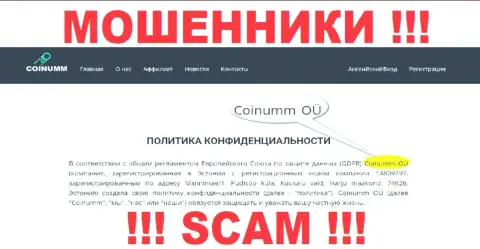 Юридическое лицо мошенников Коинумм, инфа с официального сайта ворюг