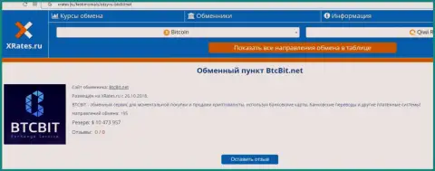 Информация о обменнике BTCBit на web-сайте иксрейтес ру